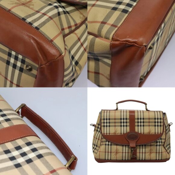 Burberrys Nova Check Boston Bag PVC 2way Beige Auth MX139 - Picture 15 of 15